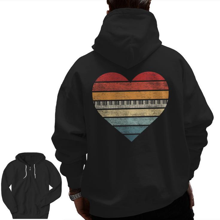 Pianist Retro Sunset Piano Keyboard Player Teacher Men Zip Up Hoodie Back Print