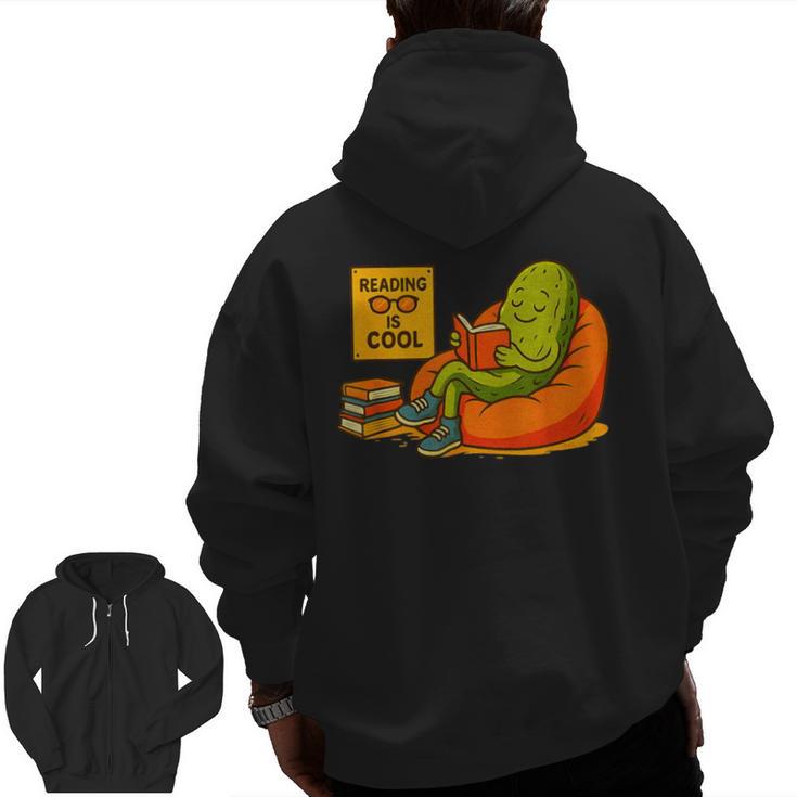 Pickle Reading Books Bookworm Teacher Librarian Kids Retro Men Zip Up Hoodie Back Print