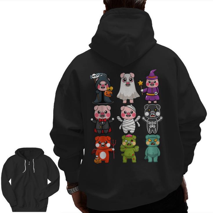 Pig Spooky Ghost Witch Boo-Jee Horror Pumpkin Pig Halloween Men Zip Up Hoodie Back Print