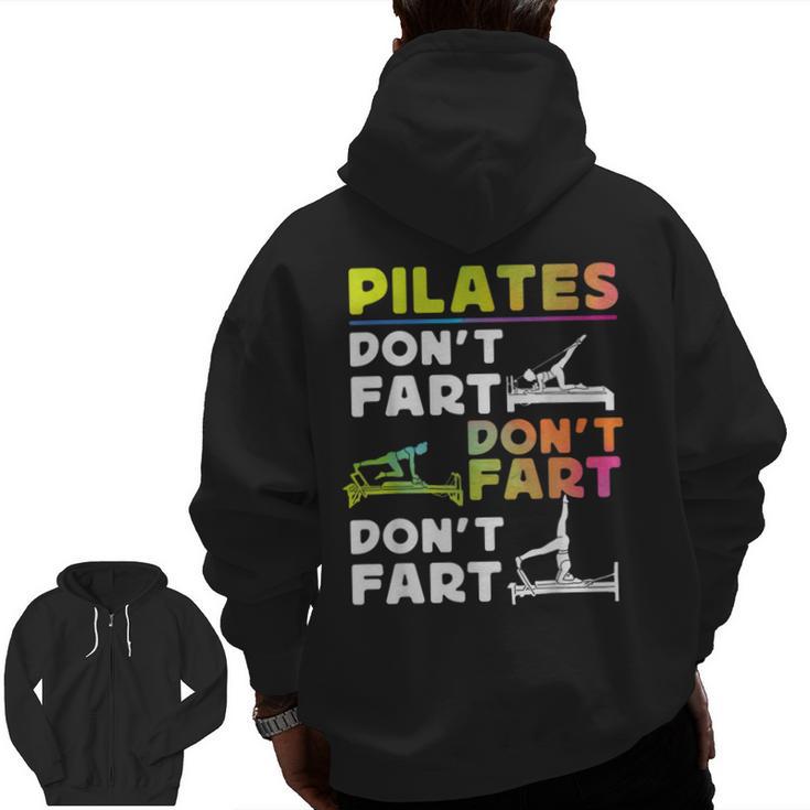 Pilates Instructor Teacher Watercolor Pilates Don't Fart Men Women Kids Men Zip Up Hoodie Back Print