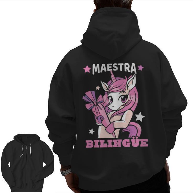 Pink Unicorn Spanish Teacher Regalos Para Bilingue Teacher Men Zip Up Hoodie Back Print