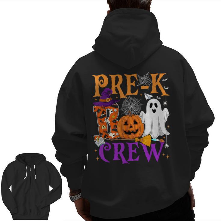 Pre-K Boo Crew Teacher Student Halloween Costume Men Zip Up Hoodie Back Print
