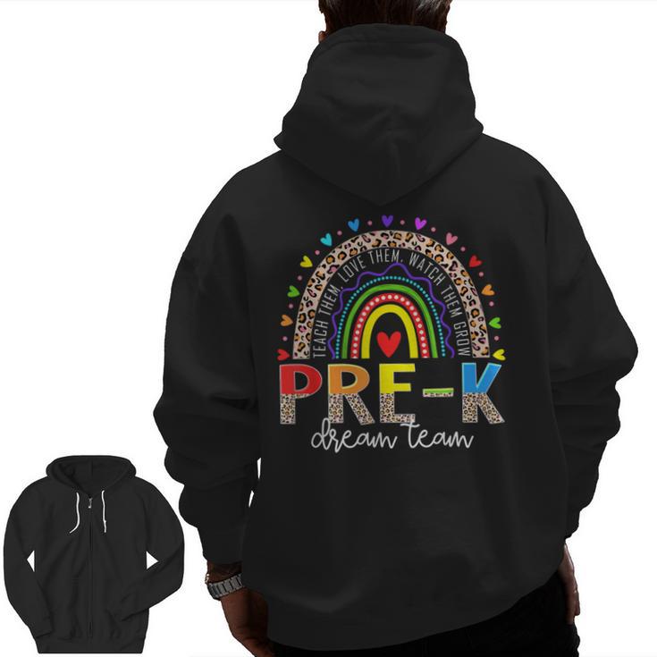 PreK Dream Team Leopard Rainbow Teacher Squad Back To School Men Zip Up Hoodie Back Print