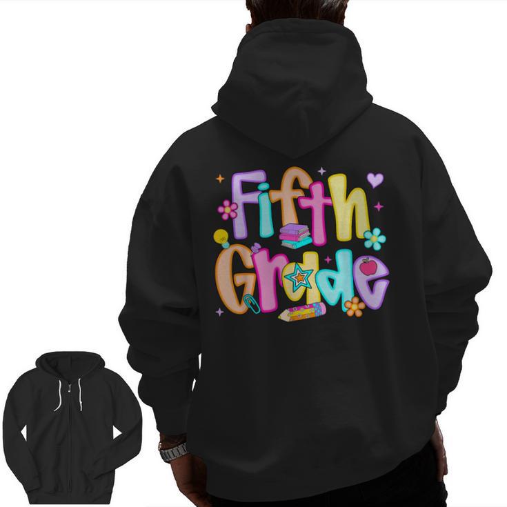 Preppy Fifth Grade Back To School 5th Grade Teacher Girl Boy Men Zip Up Hoodie Back Print