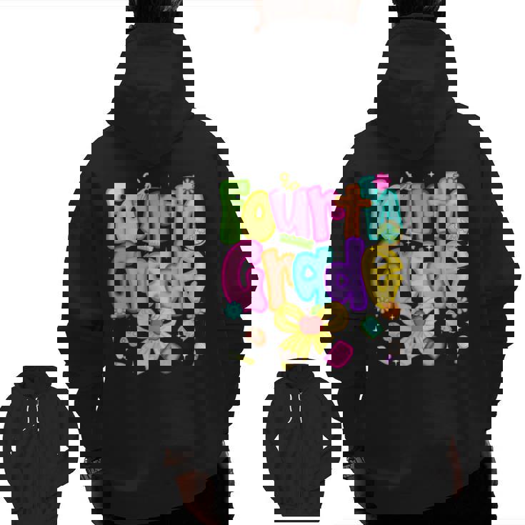 Preppy Fourth Grade Back To School 4th Grade Teacher Girls Men Zip Up Hoodie Back Print