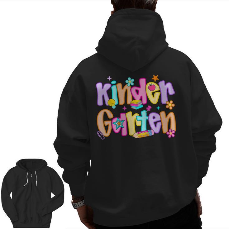 Preppy Kindergarten First Day Of School Teachers Girls Boys Men Zip Up Hoodie Back Print