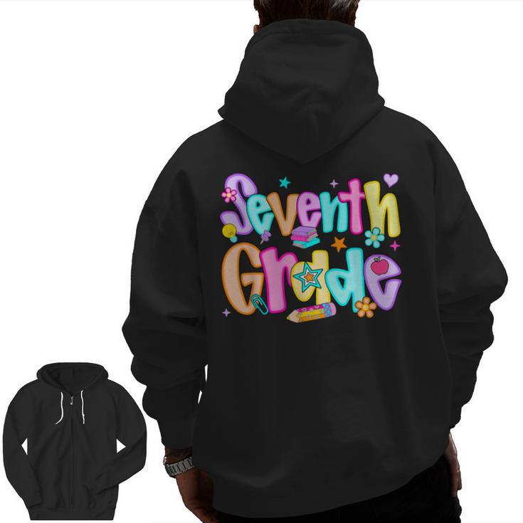 Preppy Seventh Grade Back To School 7th Grade Teachers Girls Men Zip Up Hoodie Back Print