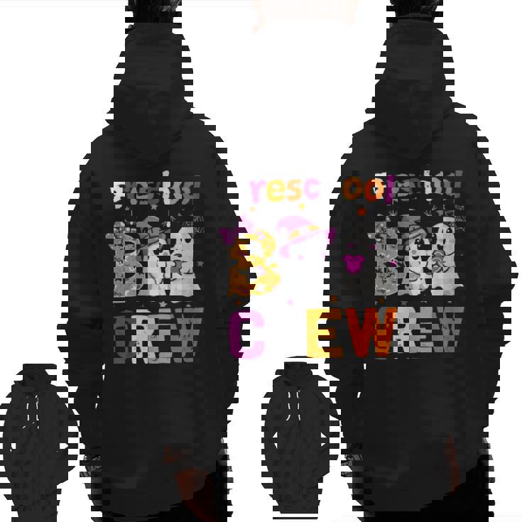 Preschool Boo Crew Preschool Halloween Teacher Kids Men Zip Up Hoodie Back Print