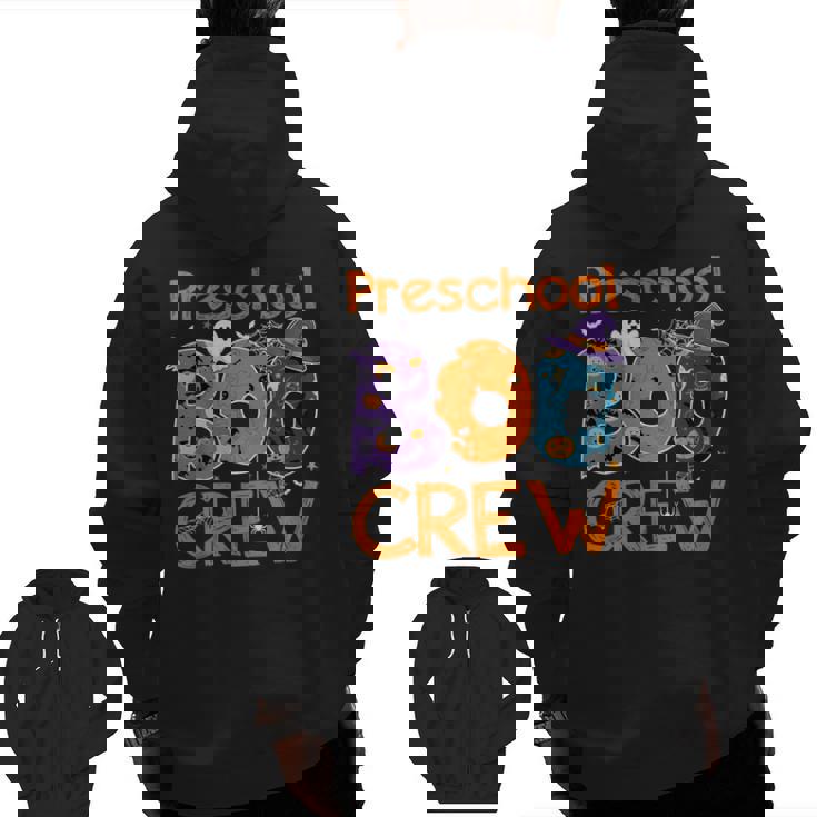 Preschool Boo Crew Preschool Halloween Teacher Kids Men Zip Up Hoodie Back Print