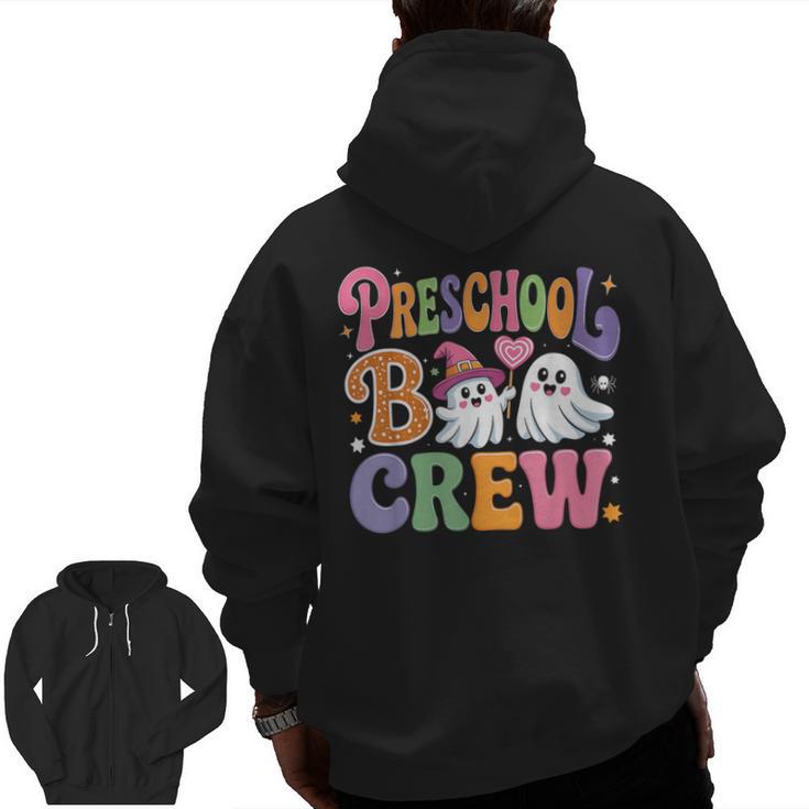 Preschool Boo Crew Preschool Teacher Student Halloween Men Zip Up Hoodie Back Print