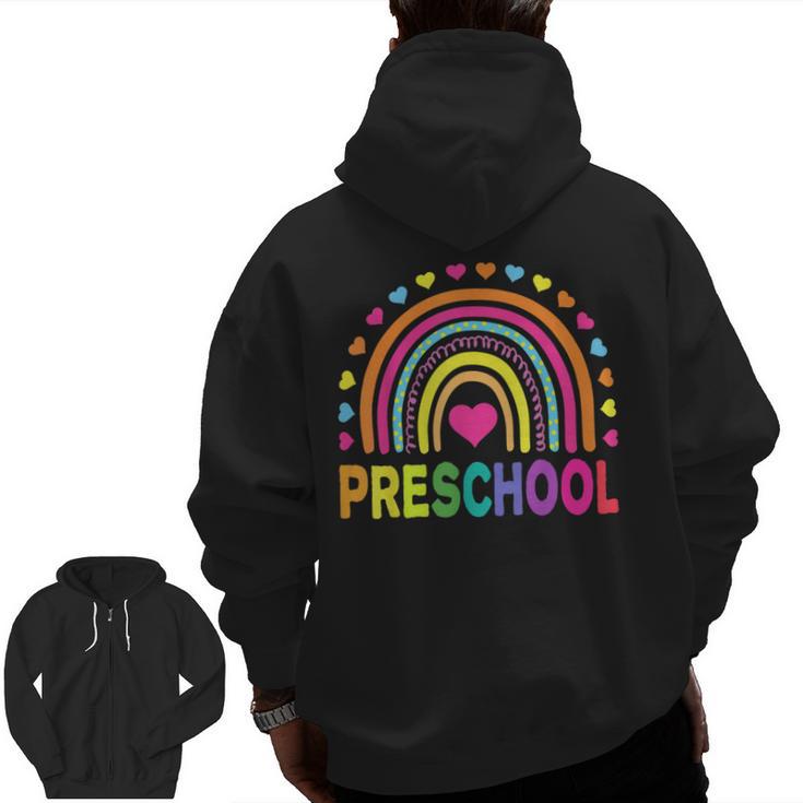 Preschool Rainbow Girls Boys Kids Teacher Back To School Men Zip Up Hoodie Back Print