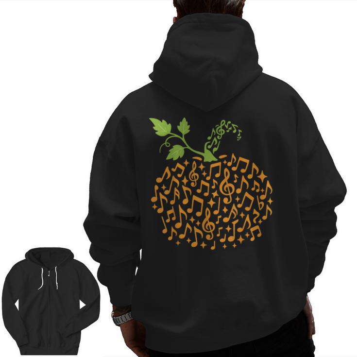Pumpkin Music Notes Fall Teacher Autumn Halloween Men Zip Up Hoodie Back Print