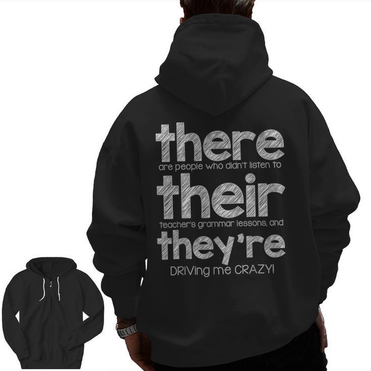 There Their They'Re English Grammar Teacher Humor Men Zip Up Hoodie Back Print
