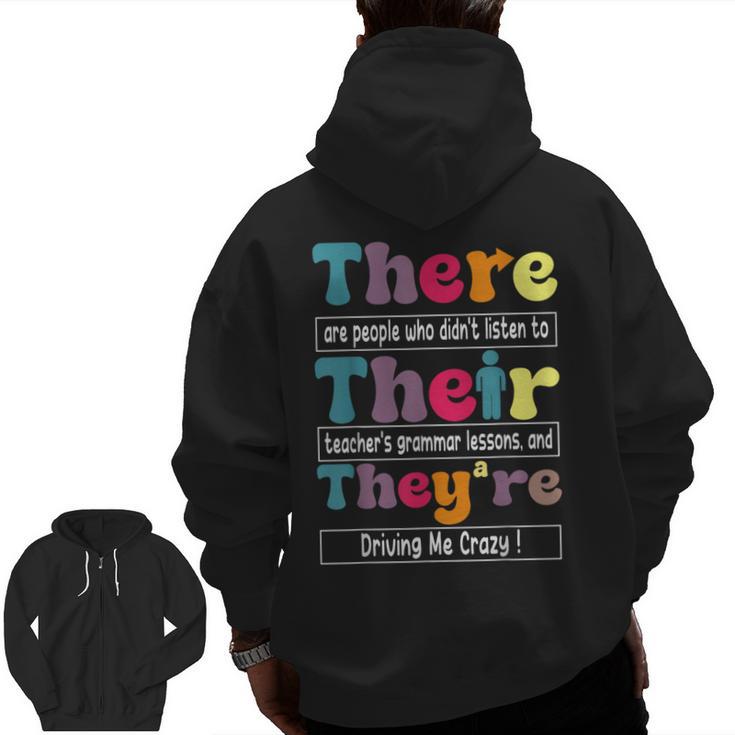There Their They'Re English Teacher Grammar Memes Men Zip Up Hoodie Back Print