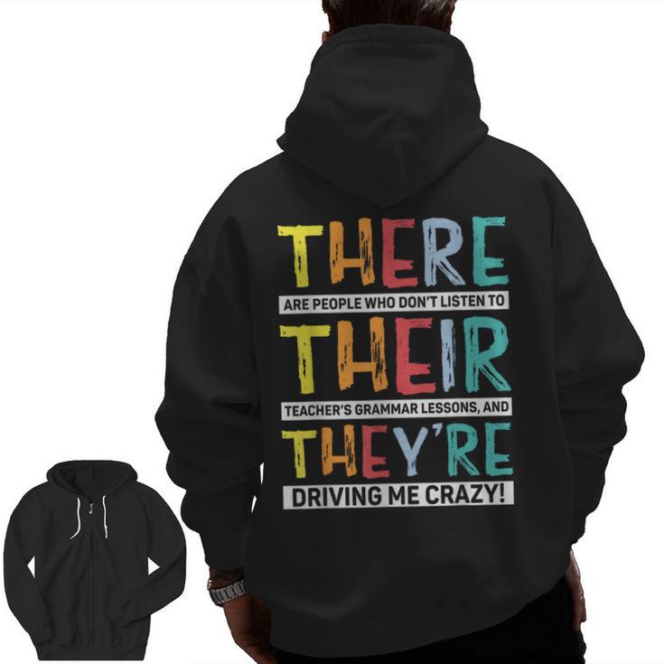 There Their They’Re Grammar Joke For English Teacher Student Men Zip Up Hoodie Back Print