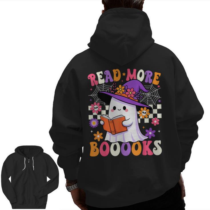 Read More Books Ghost Reading Book Teacher Halloween Men Zip Up Hoodie Back Print