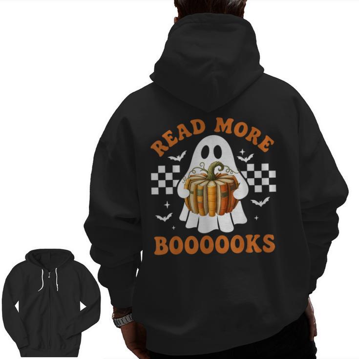 Read More Books Halloween Retro Pumpkin Reading Fall Teacher Men Zip Up Hoodie Back Print