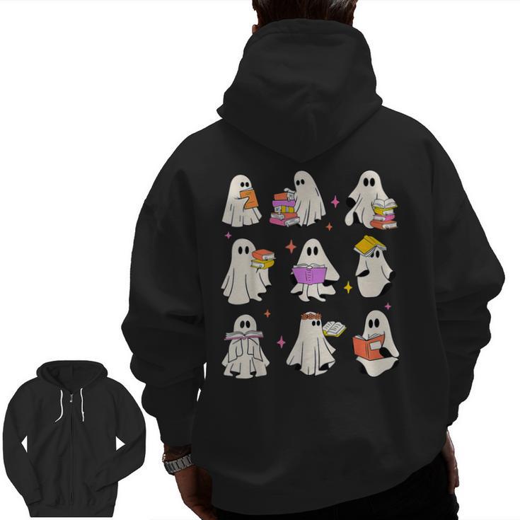 Read More Books Spooky Teacher Halloween Ghost Reading Book Men Zip Up Hoodie Back Print