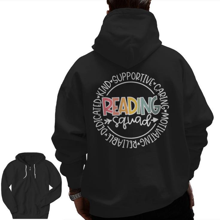 Reading Squad Teacher Reader Librarian Interventionist Team Men Zip Up Hoodie Back Print