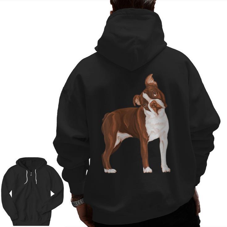 Red Boston Terrier Dog Men Zip Up Hoodie Back Print
