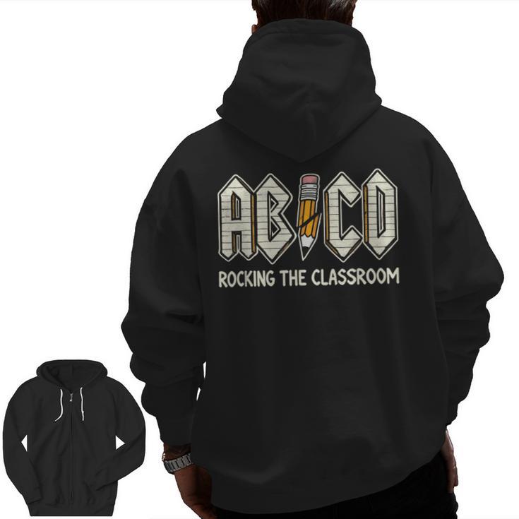 Retro Abcd Teacher Novelty Back To School Teacher Men Zip Up Hoodie Back Print