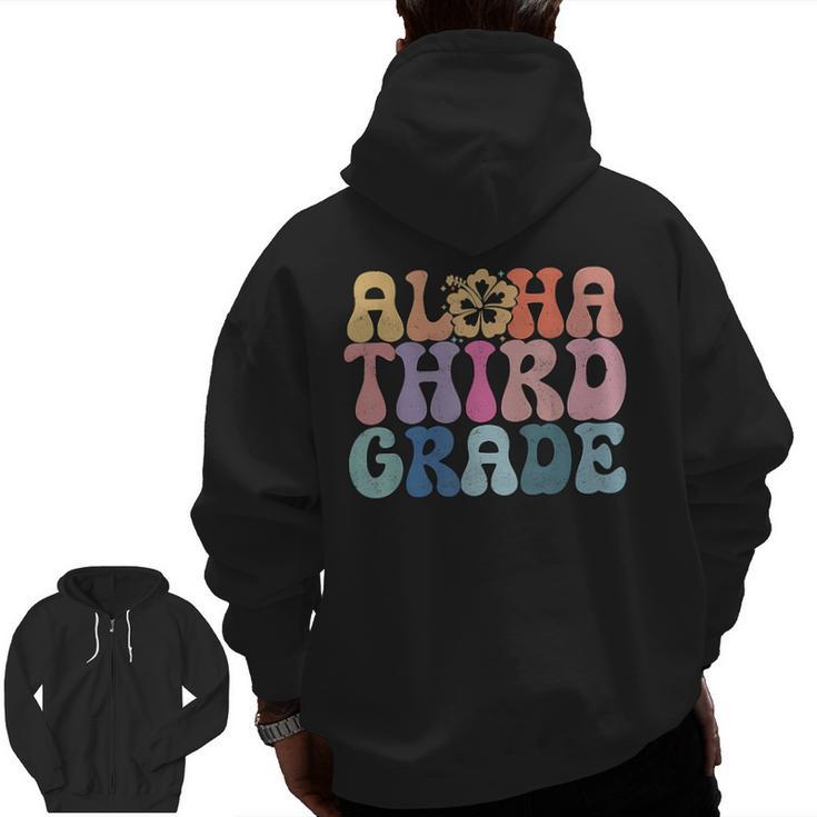 Retro Aloha Third Grade Teacher Summer Vacation Beach Hawaii Men Zip Up Hoodie Back Print