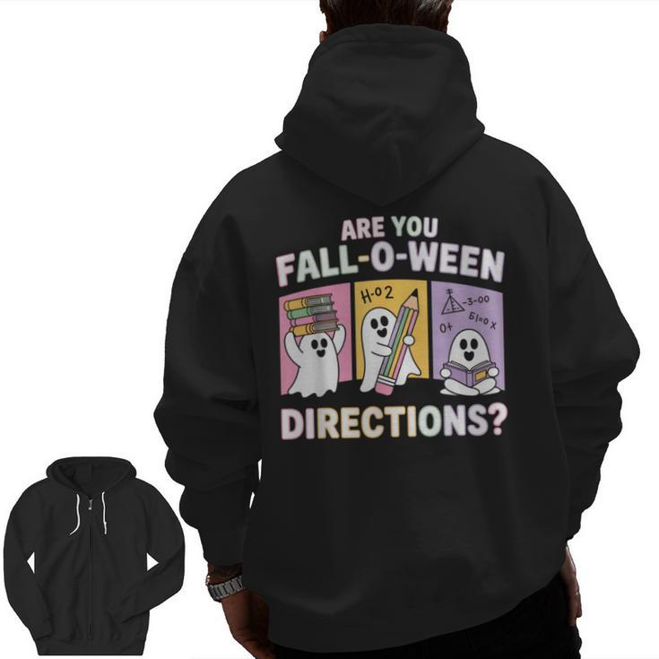 Retro Are You Fall O Ween Directions Teacher Halloween Ghost Men Zip Up Hoodie Back Print