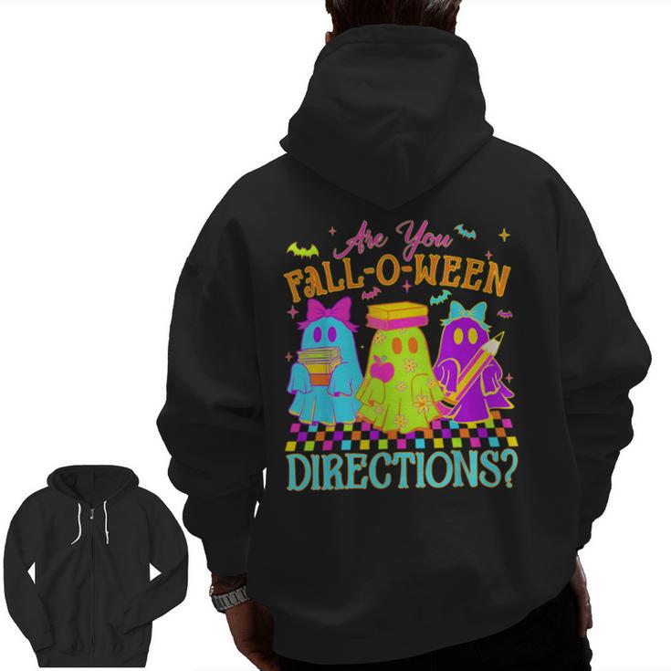 Retro Are You Falloween Direction Teacher Spooky Halloween Men Zip Up Hoodie Back Print