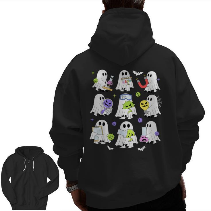 Retro Halloween Science Teacher Ghost Laboratory Teacher Men Zip Up Hoodie Back Print