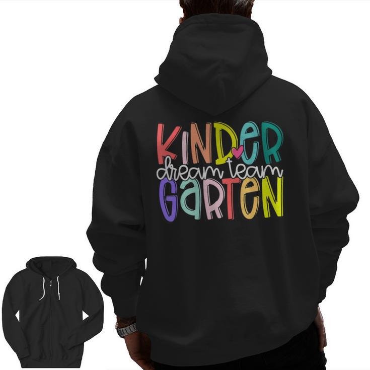 Retro Kindergarten Dream Team Back To School Teacher Kids Men Zip Up Hoodie Back Print