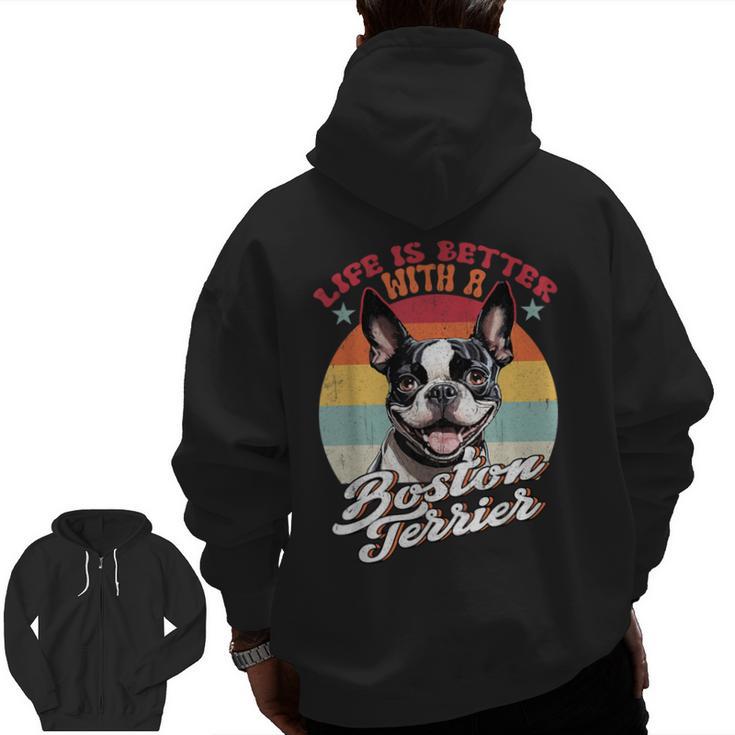 Retro Life Is Better With Boston Terrier Mom Dog Lover Men Zip Up Hoodie Back Print