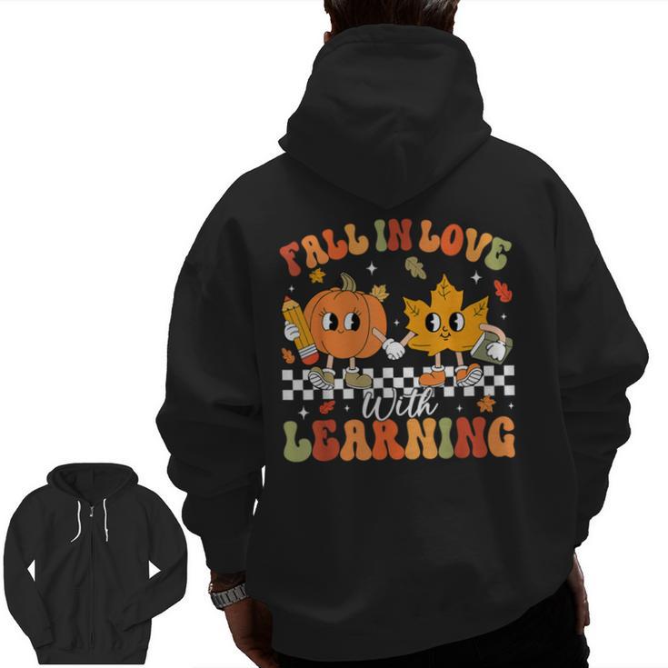Retro Pumpkin Fall In Love With Learning Autumn Teacher Men Zip Up Hoodie Back Print