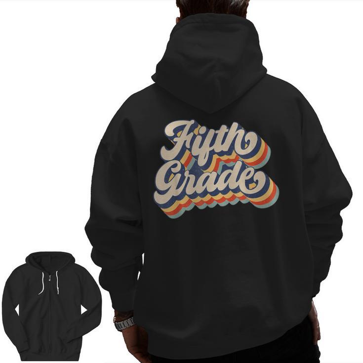 Retro Sunset Fifth Grade Teacher & Student Back To School Men Zip Up Hoodie Back Print