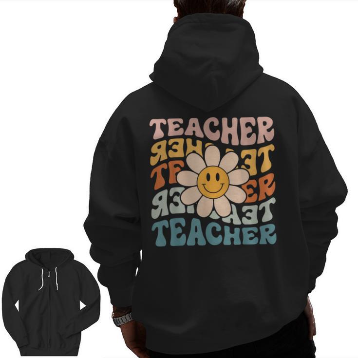 Retro Teacher Daisy Colorful Elementary School Teacher Men Zip Up Hoodie Back Print