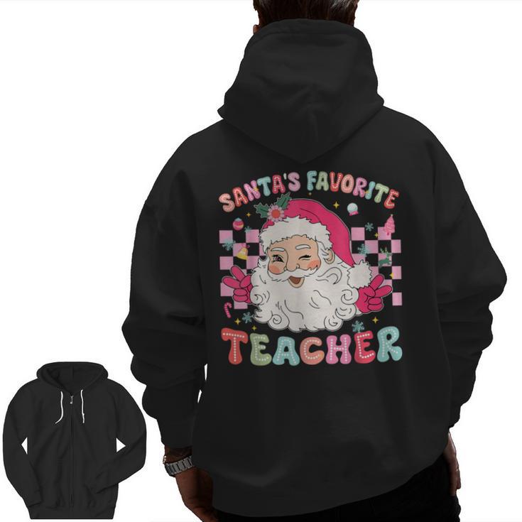 Santa Favorite Teacher Shirt Teacher Christmas Men Zip Up Hoodie Back Print