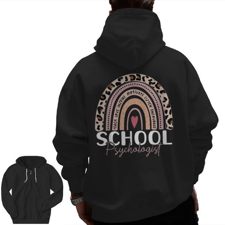 School Psych Teacher School Psychologist Leopard Rainbow Men Zip Up Hoodie Back Print