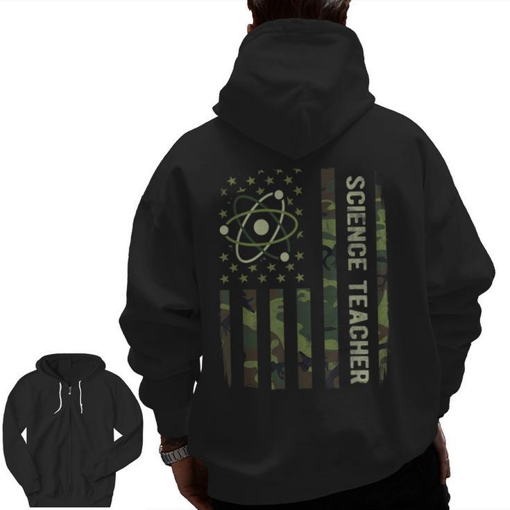Science Teacher Camo American Flag Back To School Men Zip Up Hoodie Back Print
