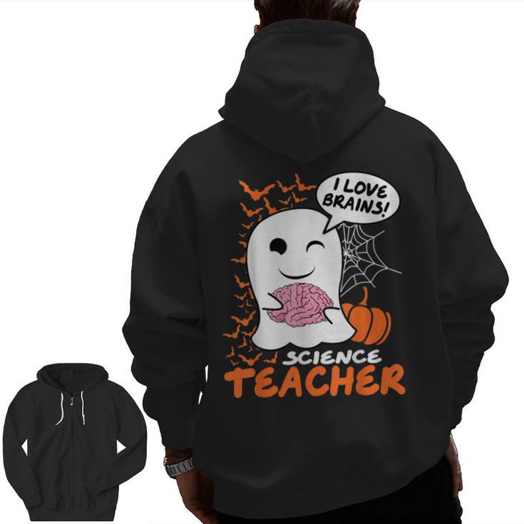 Science Teacher Cute Ghost Halloween Teacher Men Women Men Zip Up Hoodie Back Print