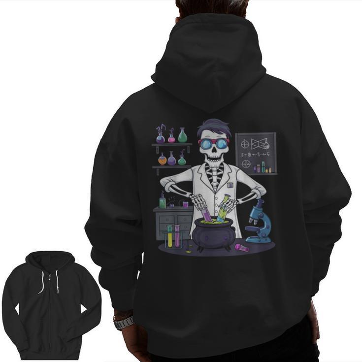 Science Teacher Halloween Skeleton Scientist Chemistry Men Zip Up Hoodie Back Print