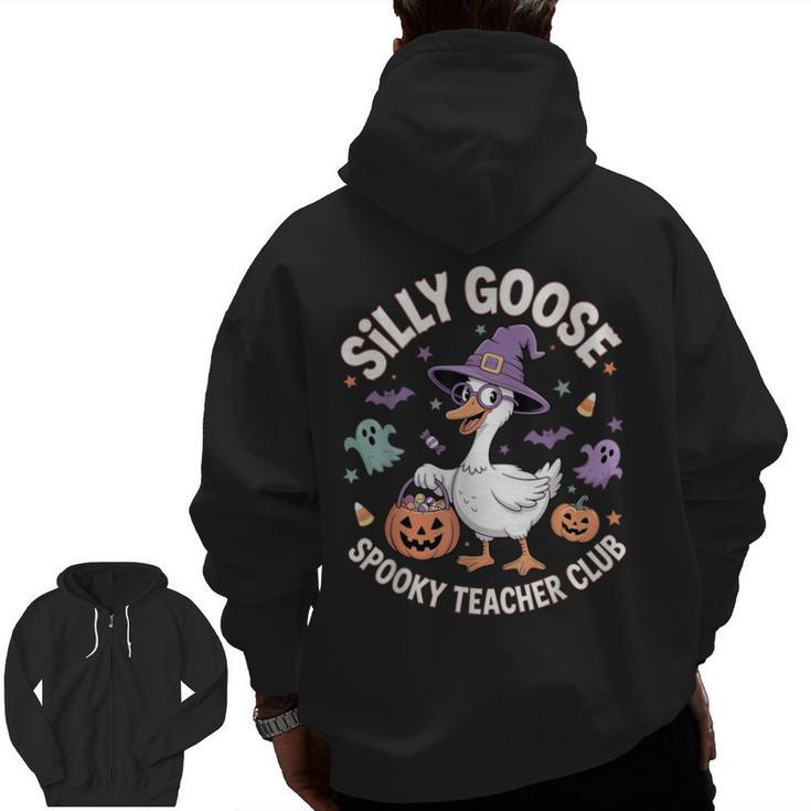 Silly Goose Spooky Teacher Club Halloween Witch Ghost Men Zip Up Hoodie Back Print