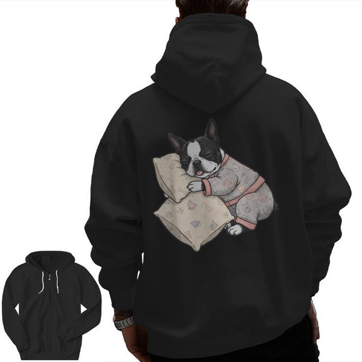 Sleepy Boston Terrier Pajama Men Women Kids Men Zip Up Hoodie Back Print