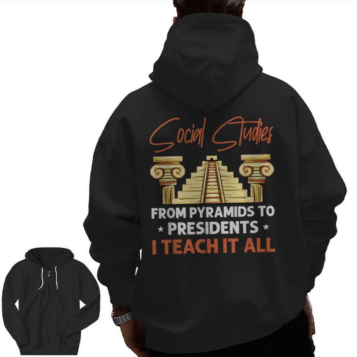 Social Studies Teacher World History Teacher Men Women Men Zip Up Hoodie Back Print