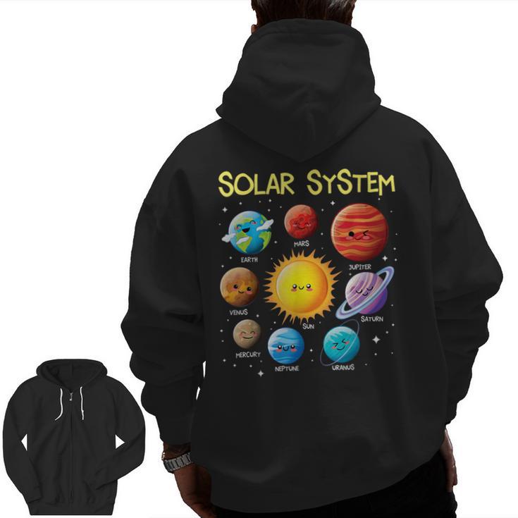 Solar System Cute Face Planets Space Science Teacher School Men Zip Up Hoodie Back Print