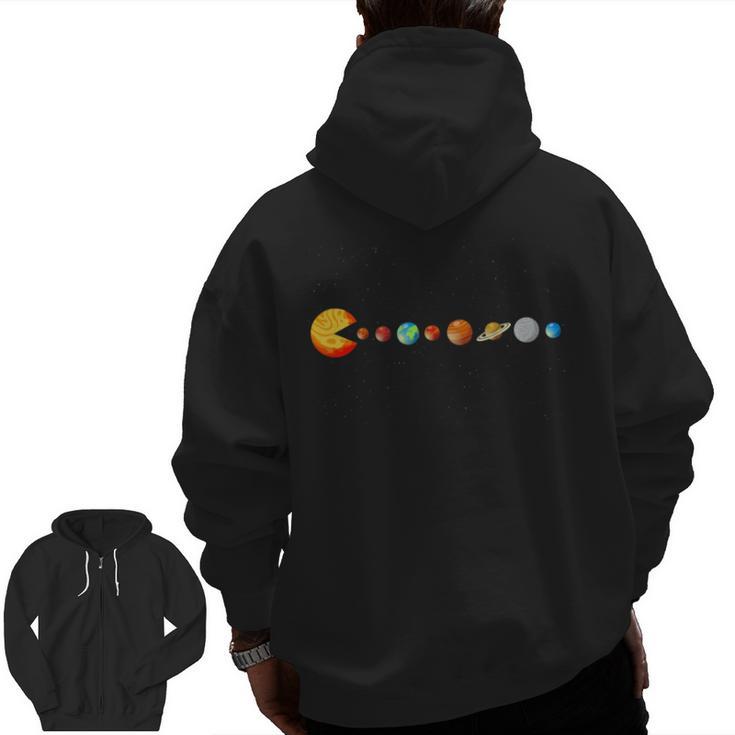 Solar System Teacher Video Games Sun Eating Planets Men Zip Up Hoodie Back Print