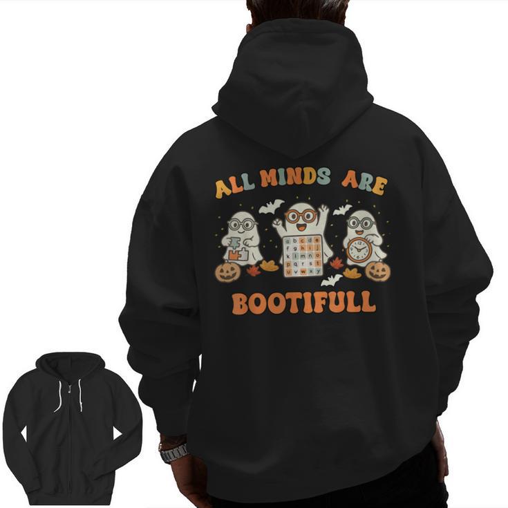 Special Education All Minds SPED Teacher Ghost Halloween Men Zip Up Hoodie Back Print