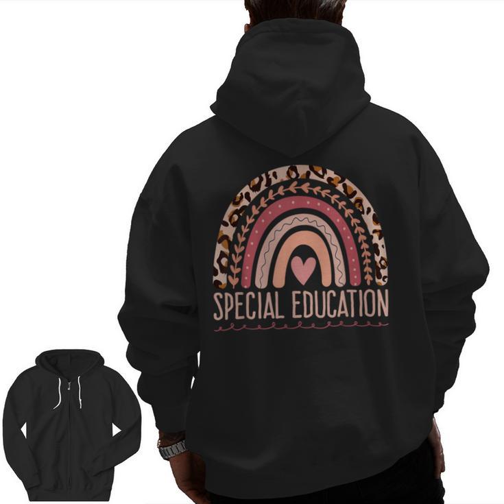 Special Education Shirt Teacher SPED Leopard Boho Rainbow Men Zip Up Hoodie Back Print