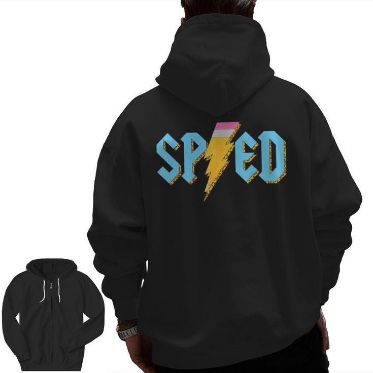Special Education SPED Rocks Teacher Back To School Rock Men Zip Up Hoodie Back Print