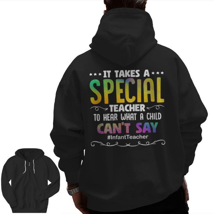 Special Teacher Daycare School Childcare Infant Teacher Men Zip Up Hoodie Back Print