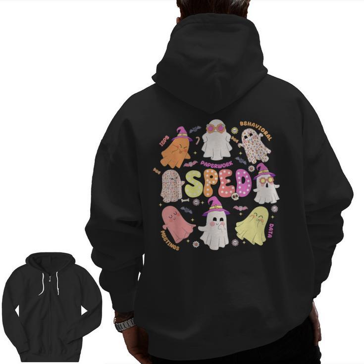 SPED Teacher Halloween Spooky Special Education Team Men Women Kids Men Zip Up Hoodie Back Print
