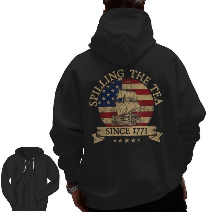 Spilling The Tea Since 1773 Vintage Us History Teacher Men Zip Up Hoodie Back Print